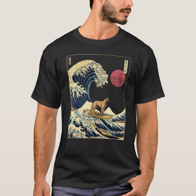 Belgiska Malinois Japanska Kanagawa Wave Funny Sur T Shirt (Framsida)