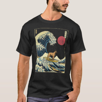 Belgiska Malinois Japanska Kanagawa Wave Funny Sur T Shirt