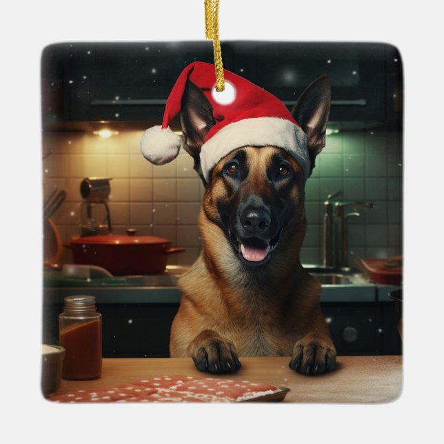 Belgiska malinois jul Cookies Festive Helgdag Julgransprydnad Keramik (Framsida)