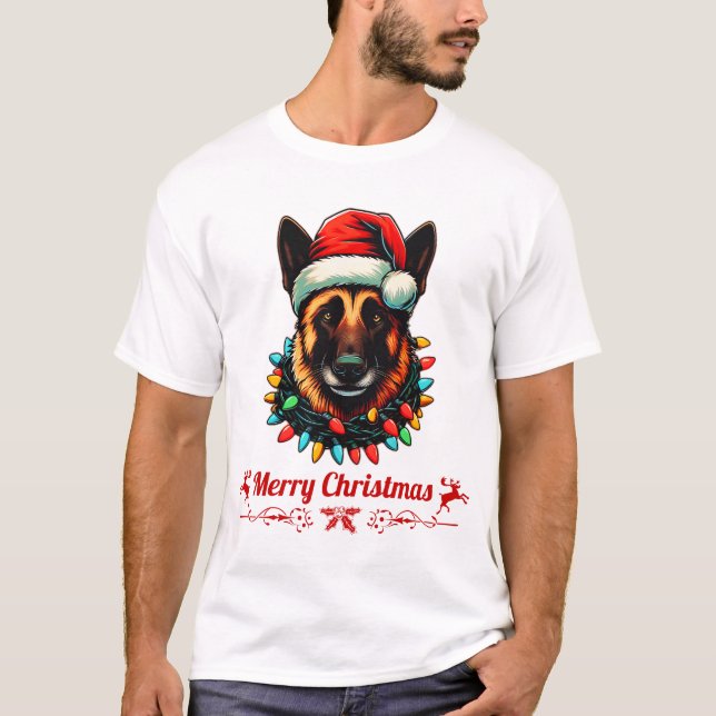 Belgiska Malinois jul Hat Julafton T Shirt (Framsida)