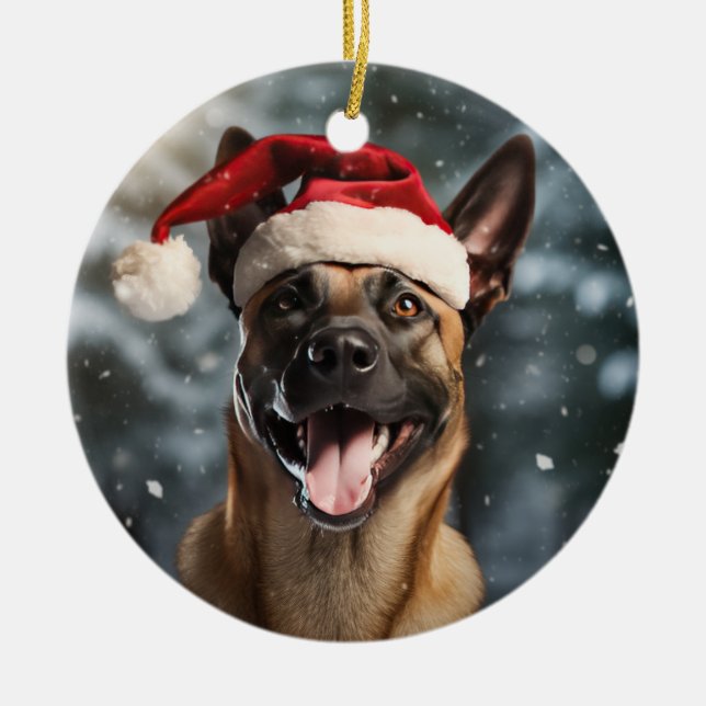 Belgiska Malinois jul Keepsaké Julgransprydnad Keramik (Framsidan)