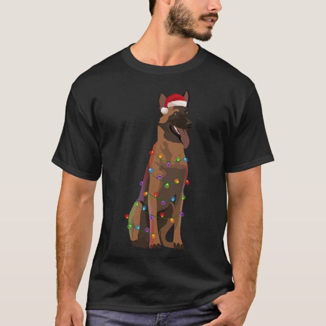 Belgiska malinois jul Ljus Julafton Hund älskare S T Shirt (Framsida)