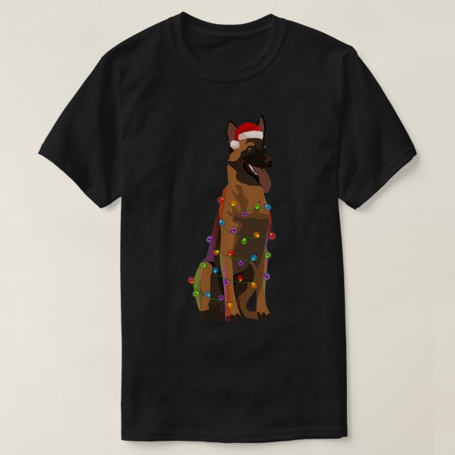 Belgiska Malinois jul Ljus Julafton Hund älskare T Shirt (Design framsida)