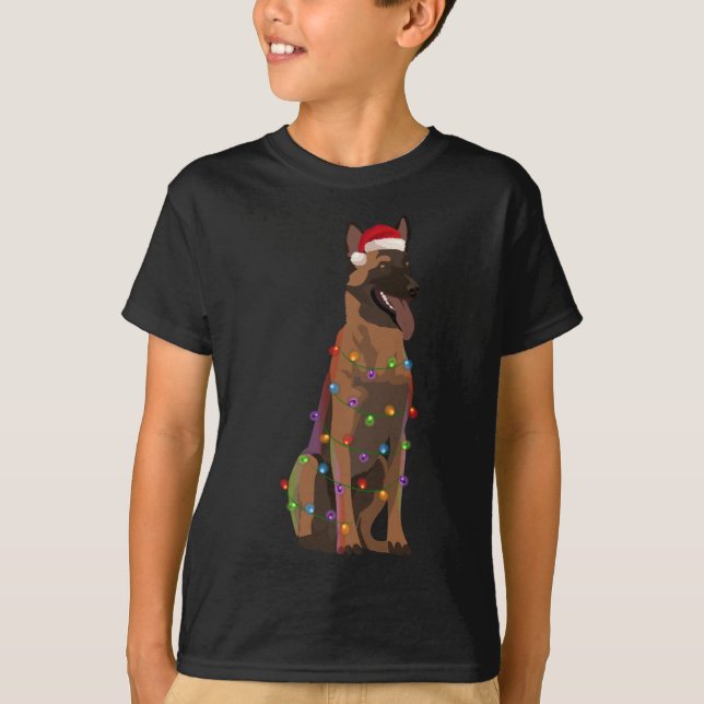 Belgiska Malinois jul Ljus Julafton Hund älskare T Shirt (Framsida)