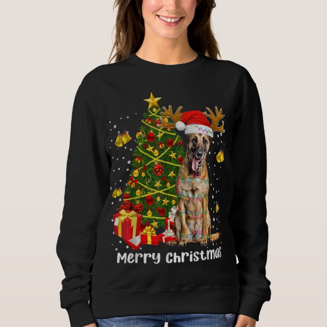 Belgiska Malinois jul Ljus Träd Santa Julafton T Shirt (Framsida)
