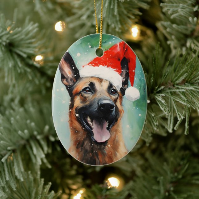 Belgiska malinois-julpenselmålning julgransprydnad keramik (Träd)