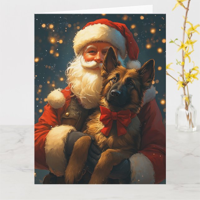 Belgiska Malinois Jultomten juljul Kort (Gul blomma)
