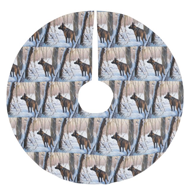 Belgiska Malinois Låt det snöa jul Julgransmatta Borstad Polyester (Framsidan)