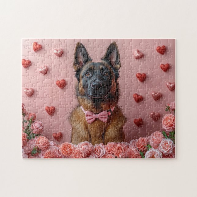 Belgiska Malinois med Ro - Alla hjärtans dag Pussel (Horisontell)