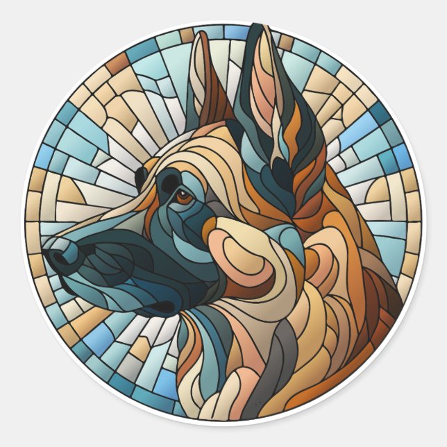 Belgiska Malinois - Mosaic Art Runt Klistermärke (Framsida)