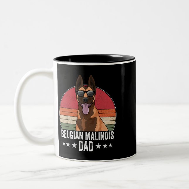 Belgiska Malinois Pappa Hund Sunset Retro Stil för Två-Tonad Mugg (Vänster)