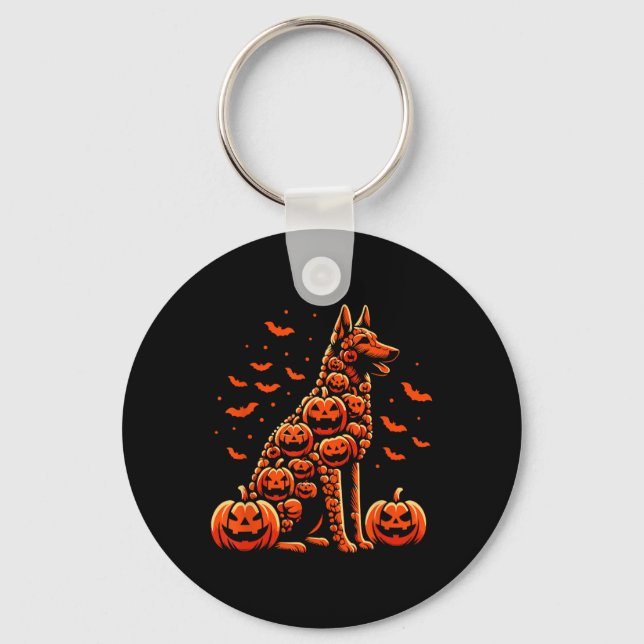 Belgiska Malinois Pumpkin Jack o lantern Halloween Nyckelring (Framsida)
