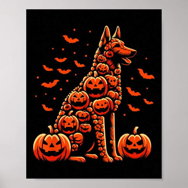 Belgiska Malinois Pumpkin Jack o lantern Halloween Poster (Framsidan)
