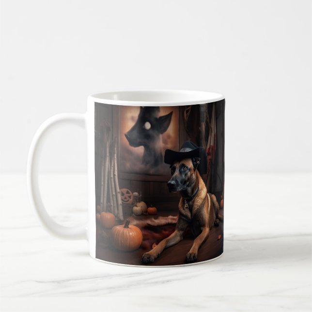 Belgiska Malinois Pumpkins Halloween Scary Kaffemugg (Vänster)