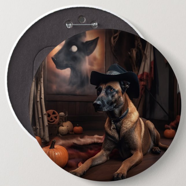 Belgiska Malinois Pumpkins Halloween Scary Knapp (Framsida & baksida)
