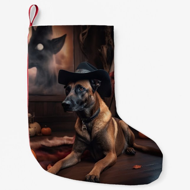 Belgiska Malinois Pumpkins Halloween Scary Liten Julstrumpa (Framsidan)