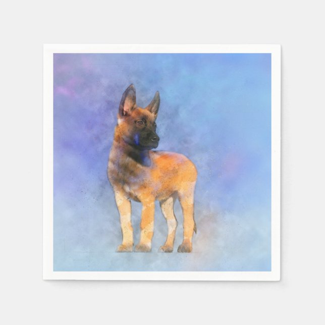 Belgiska malinois Puppy Painting - Mechelaar Pappersservett (Framsidan)