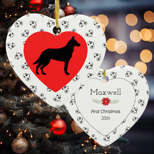 Belgiska Malinois Silhouette Hearts Tass avtryck Julgransprydnad Keramik
