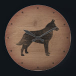 Belgiska Malinois Silhouette Rustic Stil Stor Klocka<br><div class="desc">Belgiska Malinois Älskare Wall Clock. Trämateriet är tryckt,  inte riktigt trä.</div>