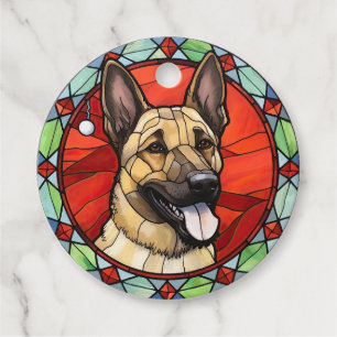 Belgiska Malinois Stached Glass-jul Gåvor Etiketter