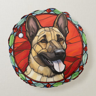 Belgiska Malinois Stached Glass-jul Rund Kudde