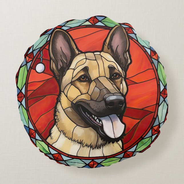 Belgiska Malinois Stached Glass-jul Rund Kudde (Baksidan)