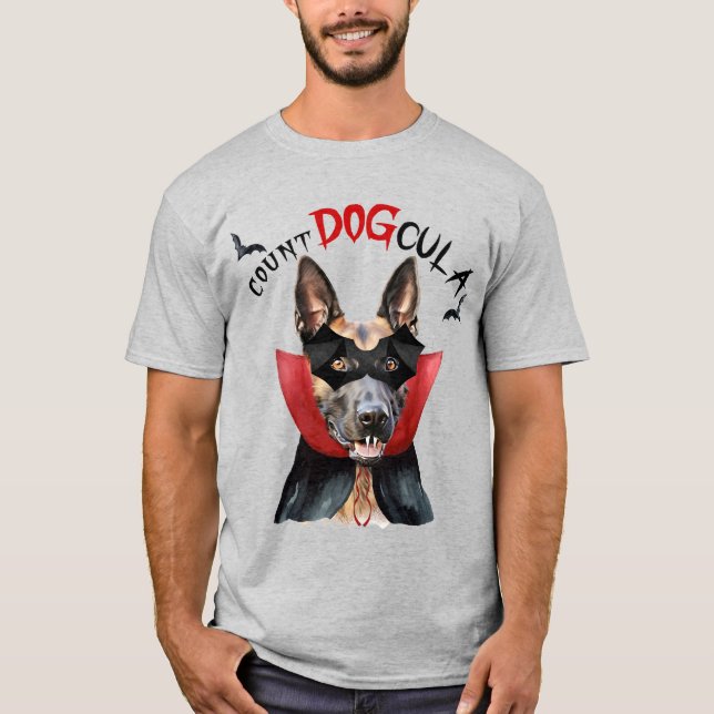 Belgiska Malinois Vampire Hund Funny Halloween T Shirt (Framsida)