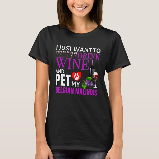 Belgiska Malinois Vin T Shirt (Framsida)