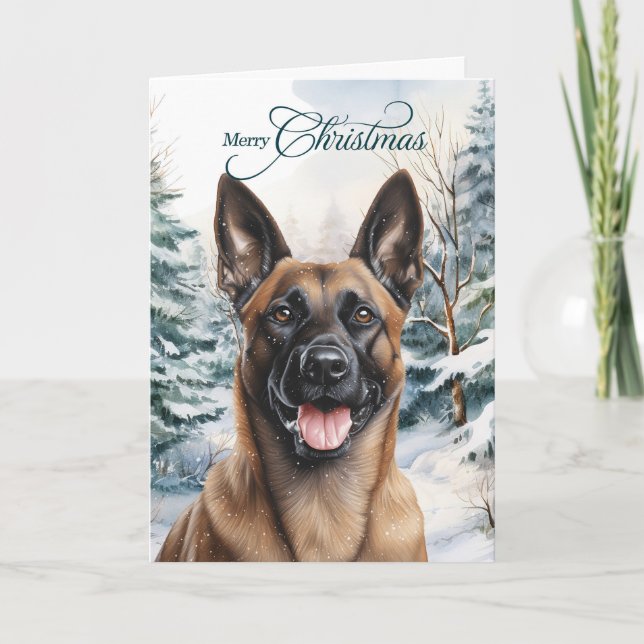 Belgiska Malinois Woodland Forest God jul Helgkort (Framsida)