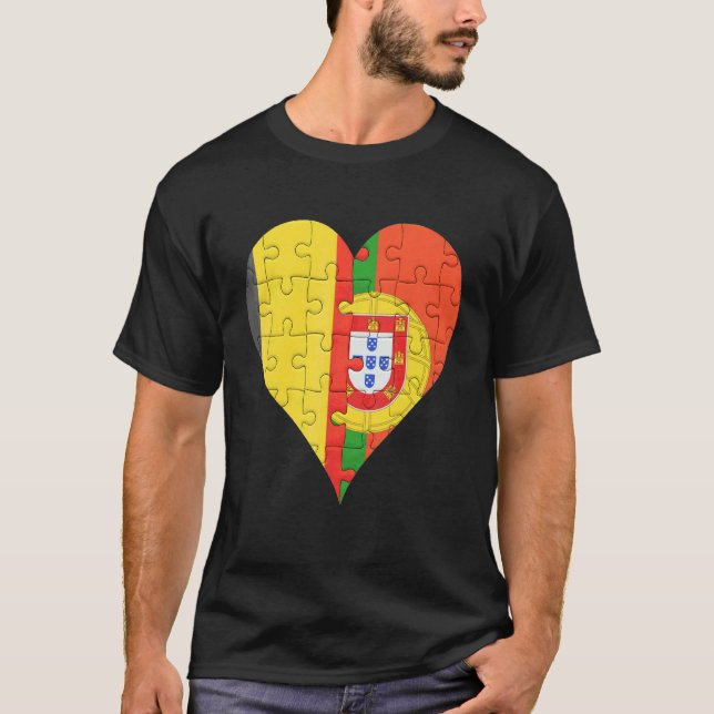Belgiska portugisiska Flagga Heart T Shirt (Framsida)