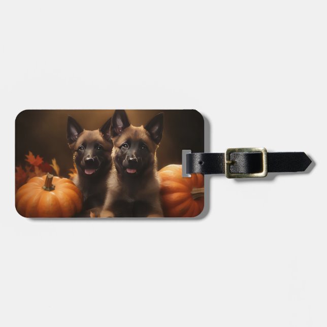Belgiska schepherd Puppy Autumn Delight Pumpkin Bagagebricka (Horisontell Framsida)