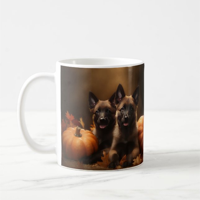 Belgiska schepherd Puppy Autumn Delight Pumpkin Kaffemugg (Vänster)