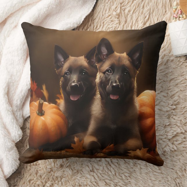 Belgiska schepherd Puppy Autumn Delight Pumpkin Kudde (Filt)