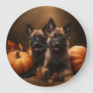 Belgiska schepherd Puppy Autumn Delight Pumpkin Stor Klocka