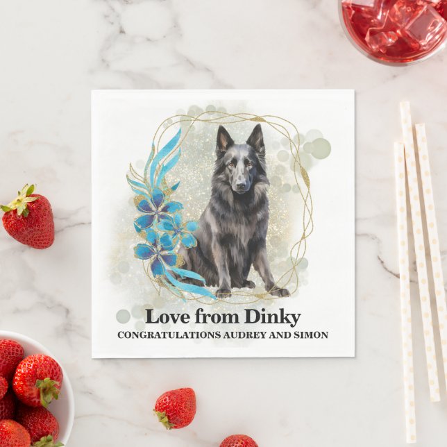 Belgiska Sheepdog Bröllop Napkins with Hundar Phot Pappersservett (Insitu)