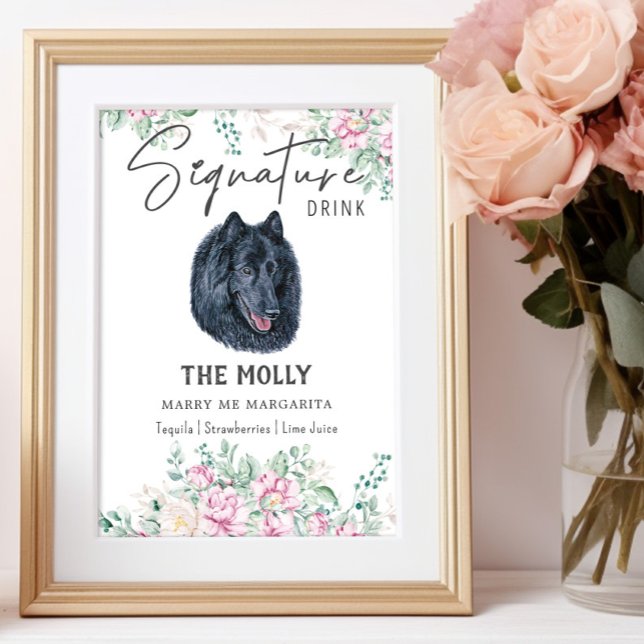 Belgiska Sheepdog-Hund Namnteckning Drink-tecken Poster (Skapare uppladdad)