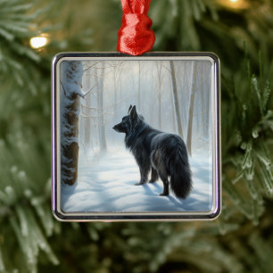 Belgiska Sheepdog Låt det snöa jul Julgransprydnad Metall