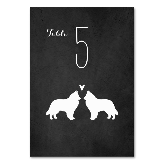 Belgiska Sheepdog Silhouettes Wedding Reception Bordsnummer (Framsidan)