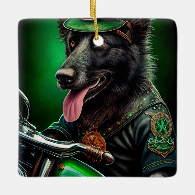 Belgiska Shepherd-cykeln St. Patrick's Day Julgransprydnad Keramik (Framsida)