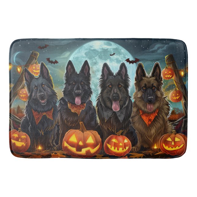 Belgiska Shepherd Halloween Spooky Badrumsmatta (Framsidan)