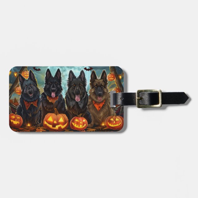 Belgiska Shepherd Halloween Spooky Bagagebricka (Horisontell Framsida)