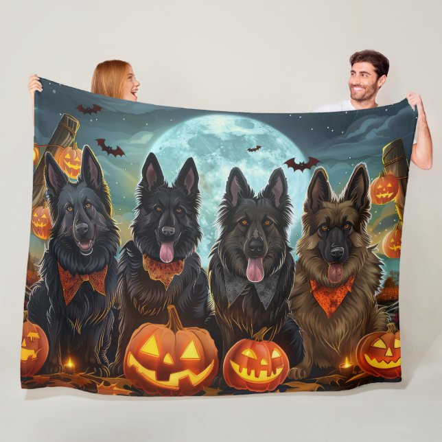 Belgiska Shepherd Halloween Spooky Fleecefilt (På plats)