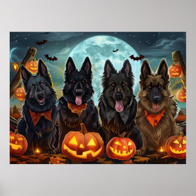 Belgiska Shepherd Halloween Spooky Poster (Framsidan)