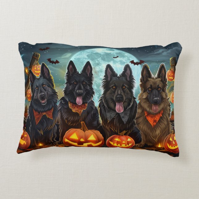 Belgiska Shepherd Halloween Spooky Prydnadskudde (Baksidan)
