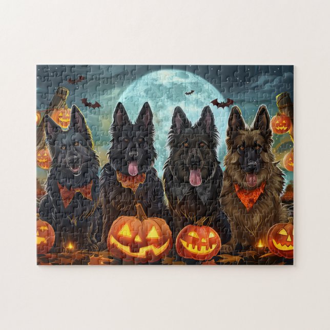 Belgiska Shepherd Halloween Spooky Pussel (Horisontell)