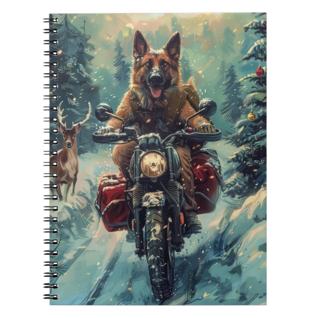 Belgiska Shepherd Hund Riding Motorcykel jul Anteckningsbok (Framsidan)