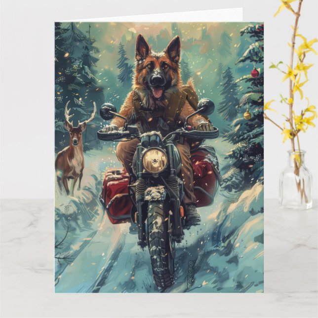 Belgiska Shepherd Hund Riding Motorcykel jul Kort (Gul blomma)