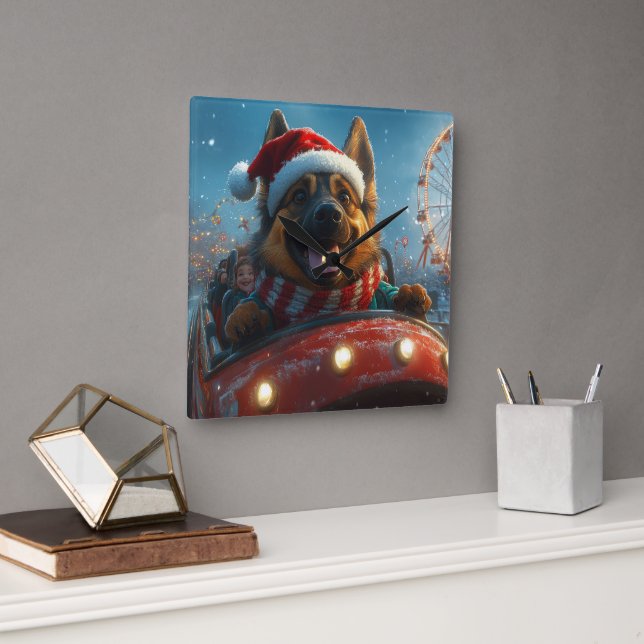 Belgiska shepherd Hund Roller Underlägg jul Fyrkantig Klocka (Kontor)