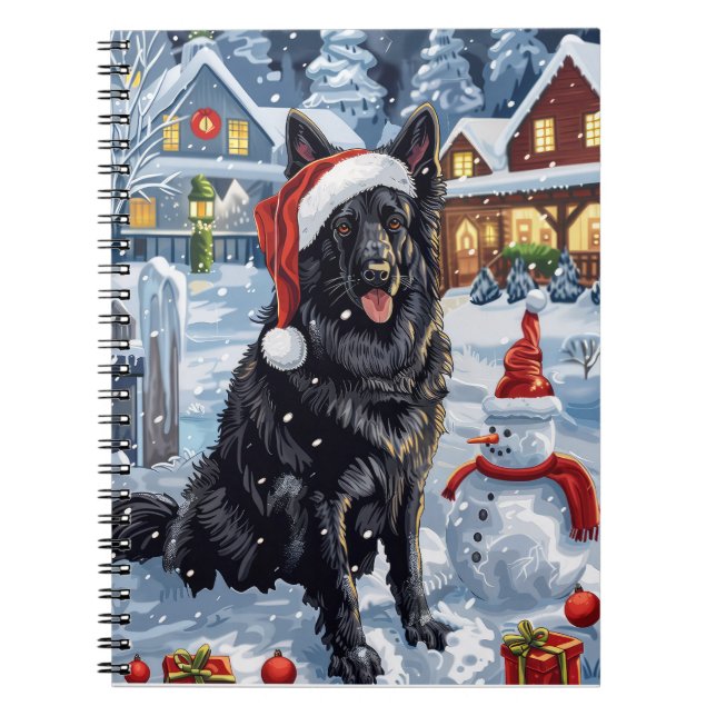 Belgiska shepherd Hund Winter Wonderland jul Anteckningsbok (Framsidan)