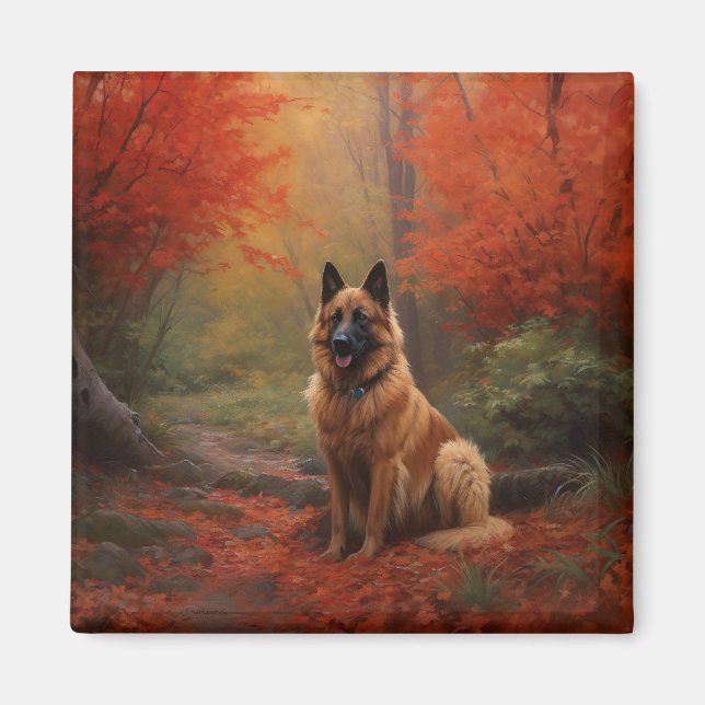 Belgiska shepherd i Höst löv Fall Inspire Magnet (Framsidan)